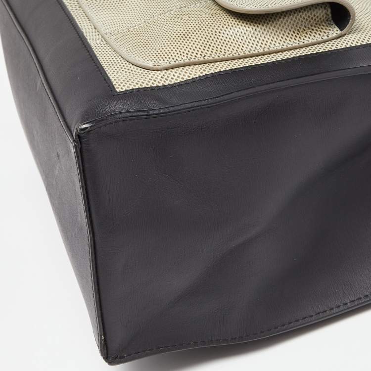 Pre Owned Balenciaga Black/Green Karung and Leather Padlock All Afternoon Tote