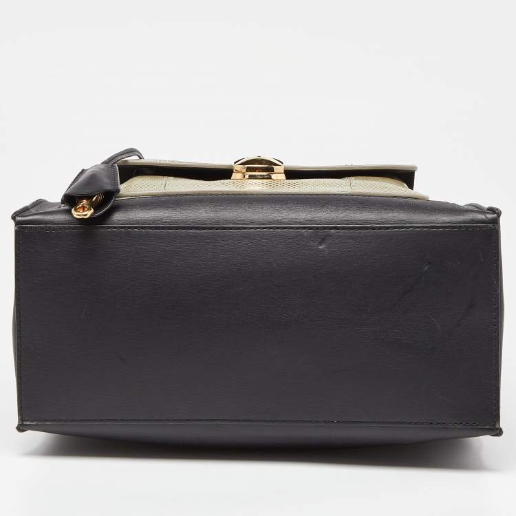 Pre Owned Balenciaga Black/Green Karung and Leather Padlock All Afternoon Tote