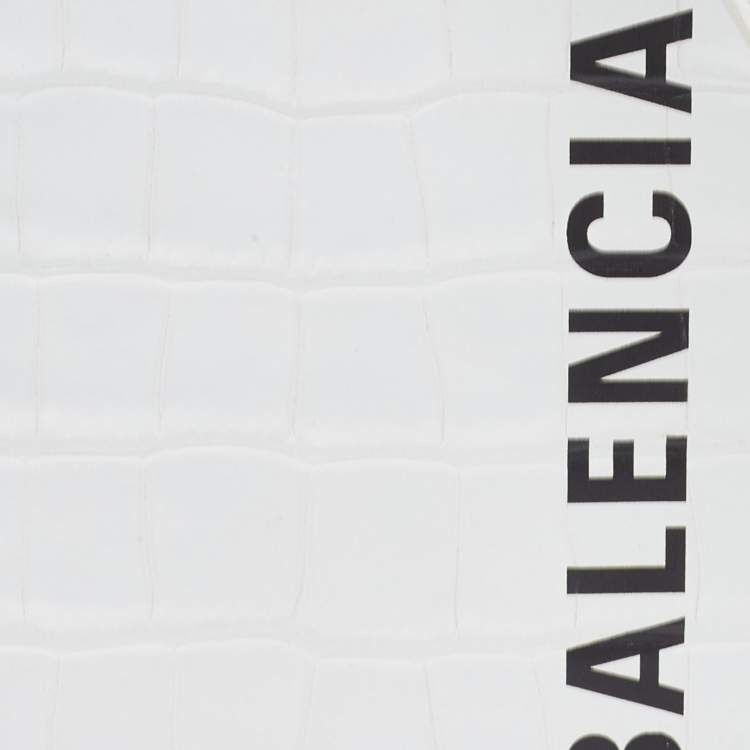 Pre Owned Balenciaga White Croc Embossed Leather Cash Phone Holder Bag