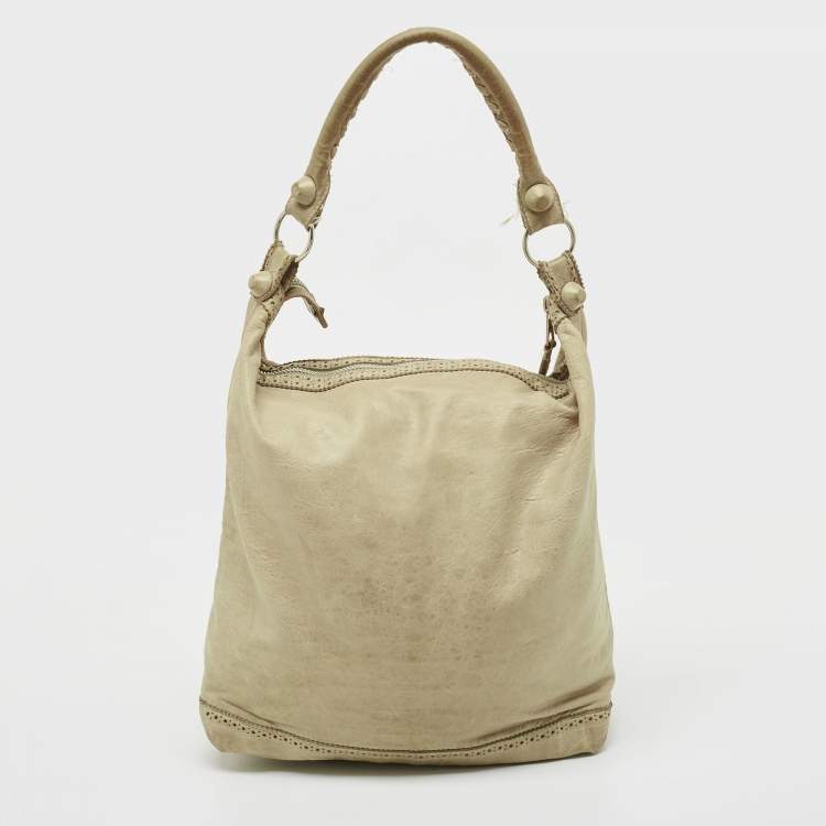 Pre Owned Balenciaga Light Green Leather Giant Covered Brogues Day Hobo