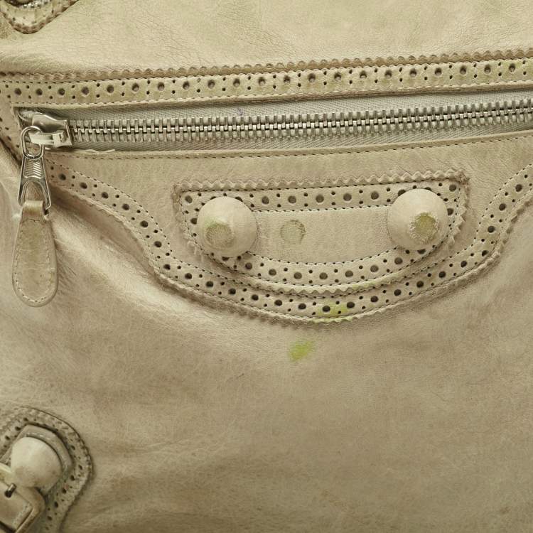 Pre Owned Balenciaga Light Green Leather Giant Covered Brogues Day Hobo