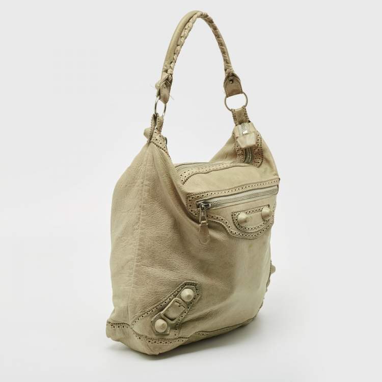 Pre Owned Balenciaga Light Green Leather Giant Covered Brogues Day Hobo