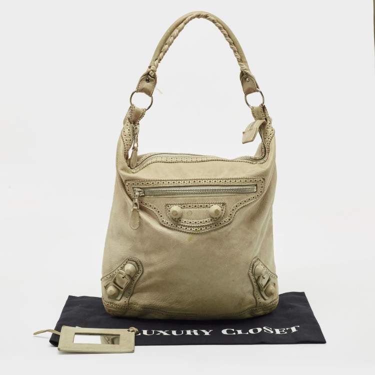 Pre Owned Balenciaga Light Green Leather Giant Covered Brogues Day Hobo