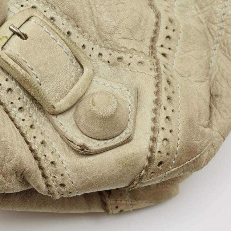 Pre Owned Balenciaga Light Green Leather Giant Covered Brogues Day Hobo