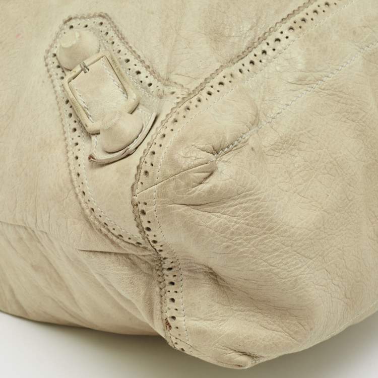 Pre Owned Balenciaga Light Green Leather Giant Covered Brogues Day Hobo