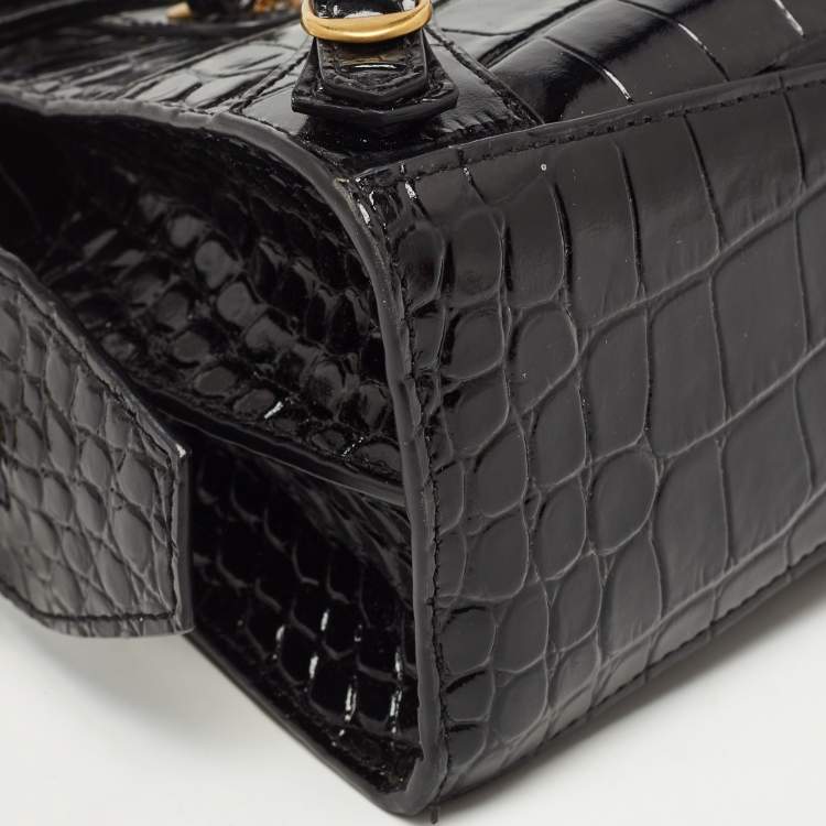 Pre Owned Balenciaga Black Croc Embossed Leather Mini Neo Classic Bag