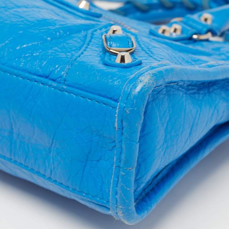 Pre Owned Balenciaga Blue Leather Nano Classic City Tote
