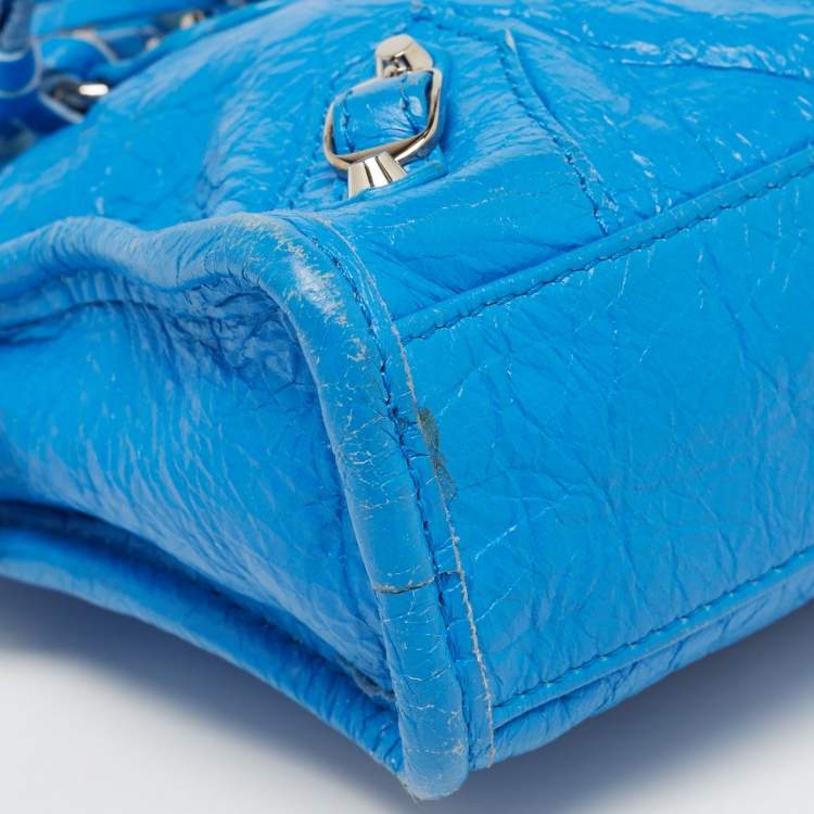 Pre Owned Balenciaga Blue Leather Nano Classic City Tote
