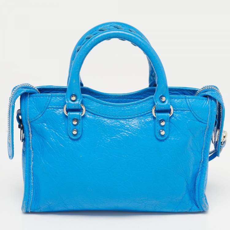 Pre Owned Balenciaga Blue Leather Nano Classic City Tote