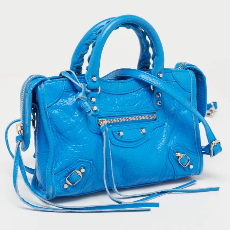 Pre Owned Balenciaga Blue Leather Nano Classic City Tote