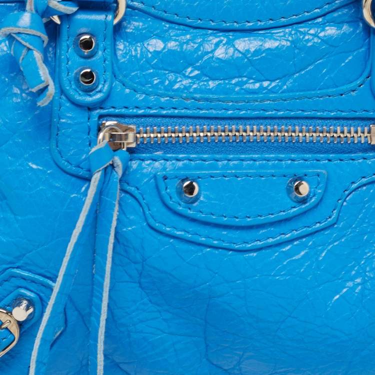 Pre Owned Balenciaga Blue Leather Nano Classic City Tote