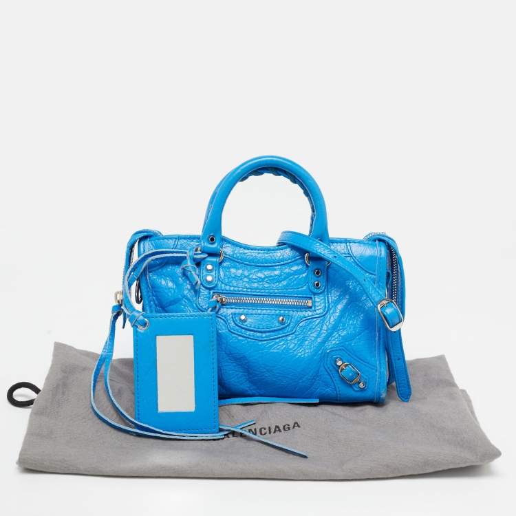 Pre Owned Balenciaga Blue Leather Nano Classic City Tote