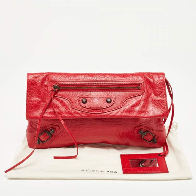 Pre Owned Balenciaga Coquelicot Leather Classic RH Envelope Clutch
