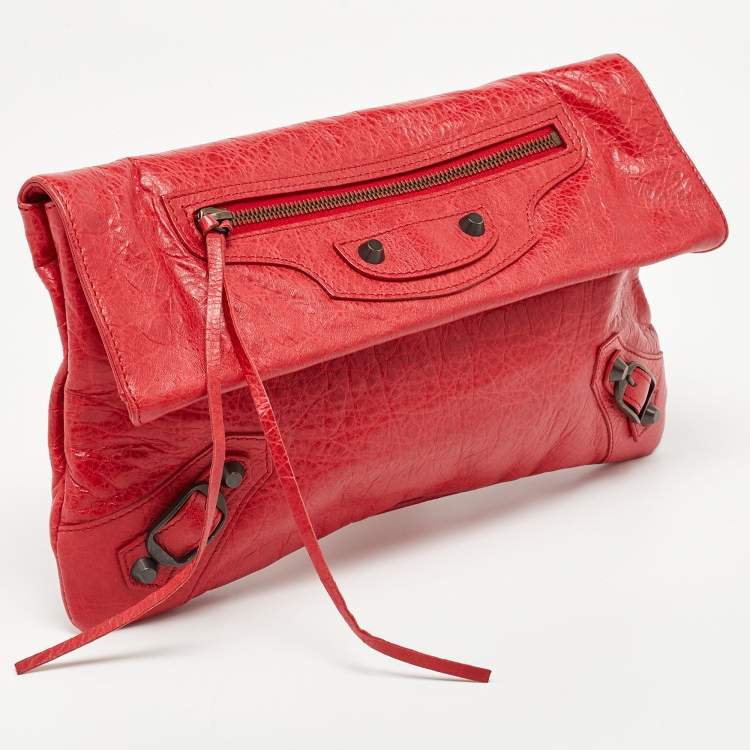 Pre Owned Balenciaga Coquelicot Leather Classic RH Envelope Clutch