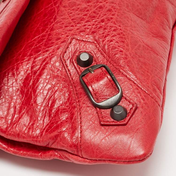 Pre Owned Balenciaga Coquelicot Leather Classic RH Envelope Clutch