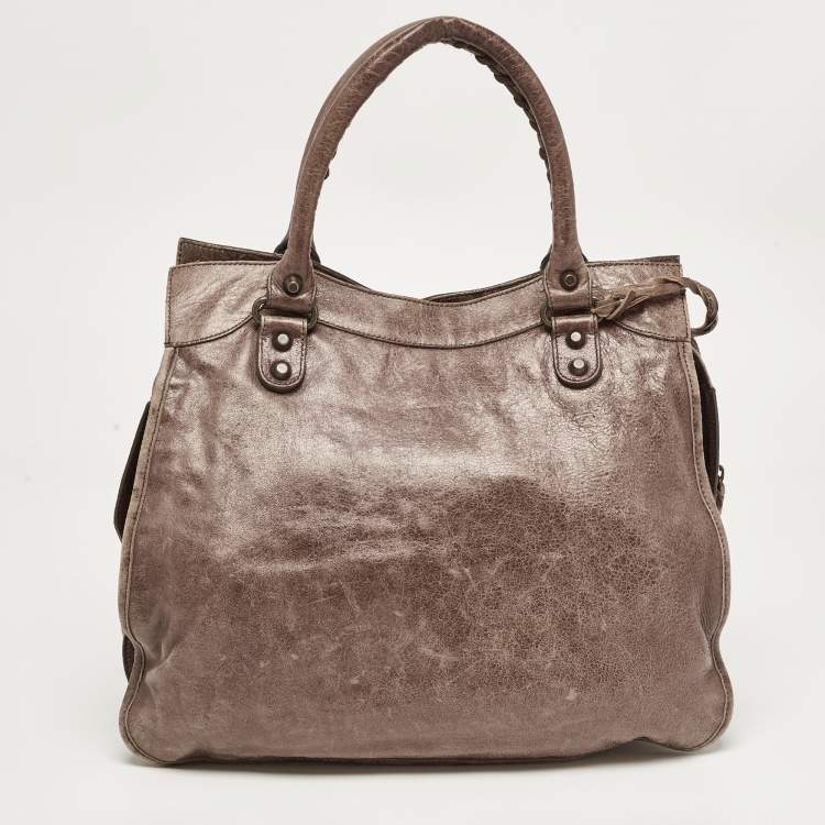 Pre Owned Balenciaga Dark Brown Leather Mid Afternoon Tote