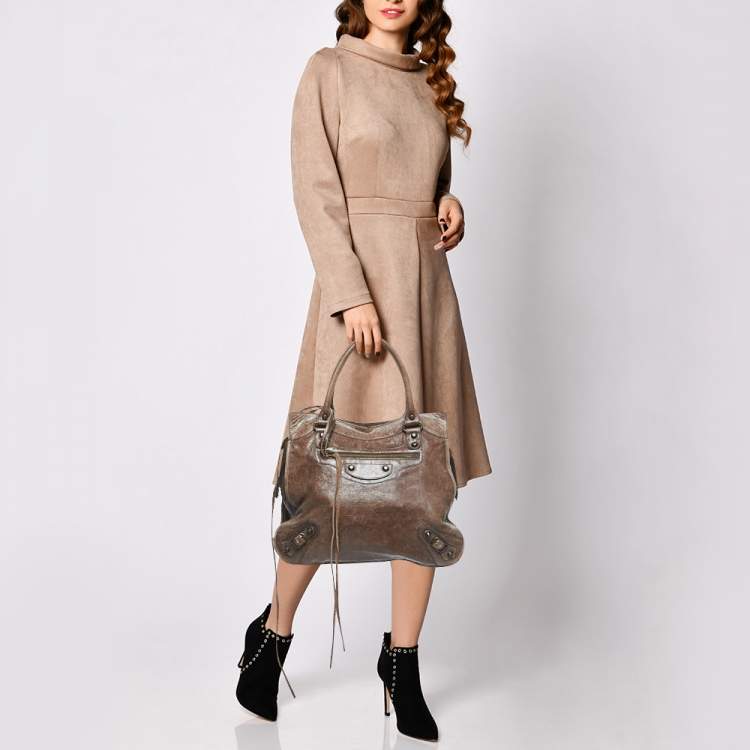 Pre Owned Balenciaga Dark Brown Leather Mid Afternoon Tote