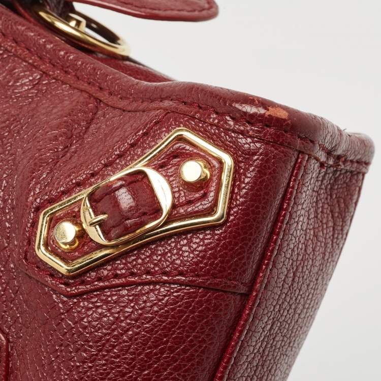 Pre Owned Balenciaga Dark Red Leather Nano Classic Metallic Edge City Crossbody Bag