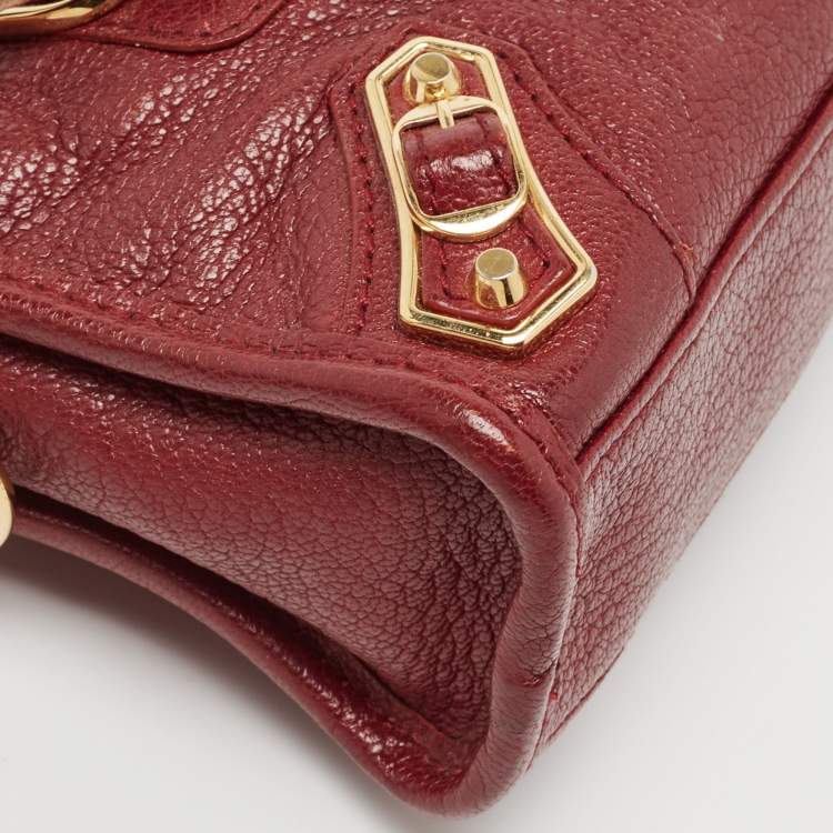 Pre Owned Balenciaga Dark Red Leather Nano Classic Metallic Edge City Crossbody Bag
