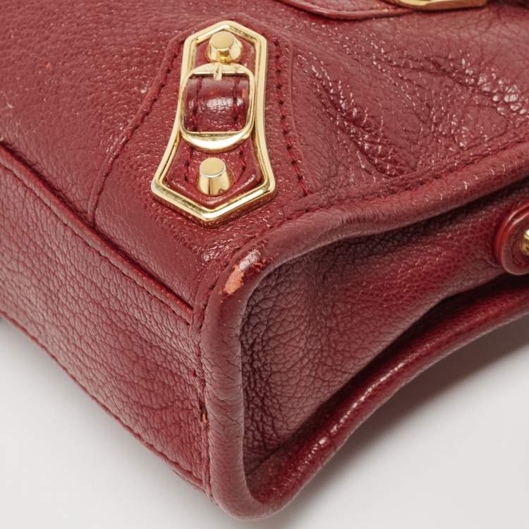 Pre Owned Balenciaga Dark Red Leather Nano Classic Metallic Edge City Crossbody Bag