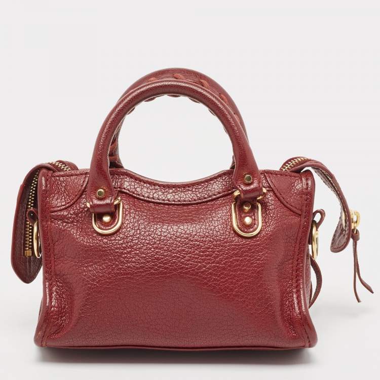 Pre Owned Balenciaga Dark Red Leather Nano Classic Metallic Edge City Crossbody Bag