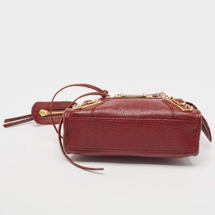 Pre Owned Balenciaga Dark Red Leather Nano Classic Metallic Edge City Crossbody Bag