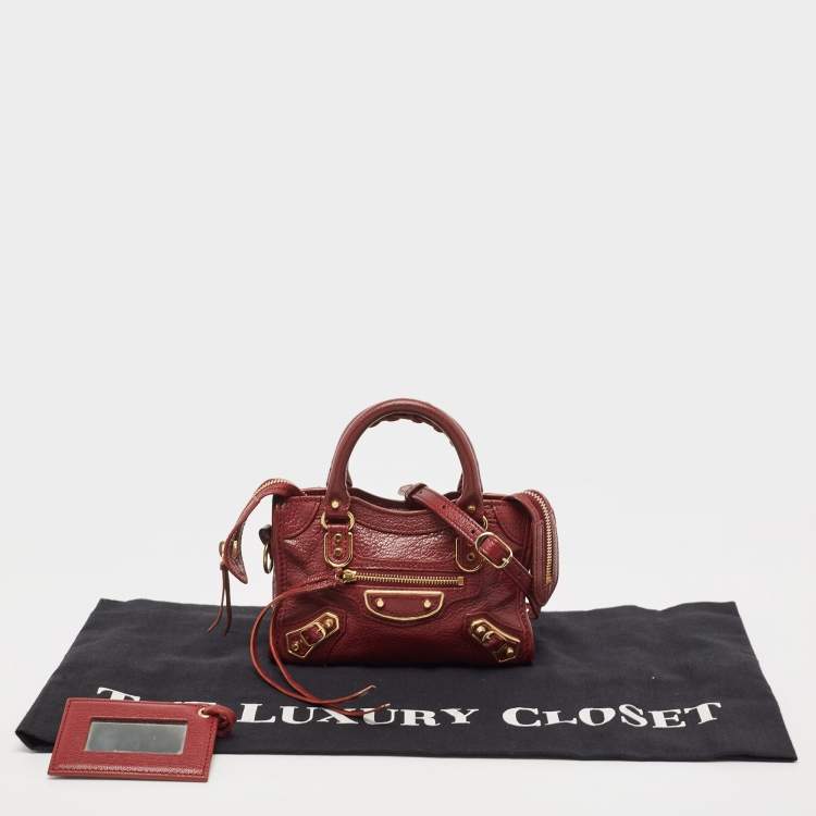 Pre Owned Balenciaga Dark Red Leather Nano Classic Metallic Edge City Crossbody Bag