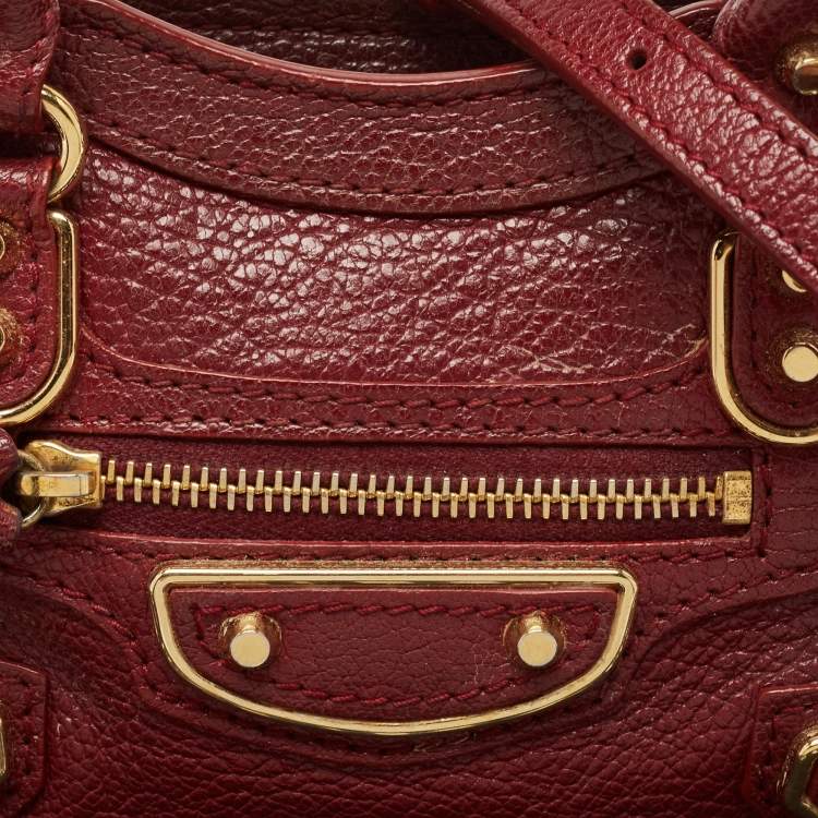 Pre Owned Balenciaga Dark Red Leather Nano Classic Metallic Edge City Crossbody Bag