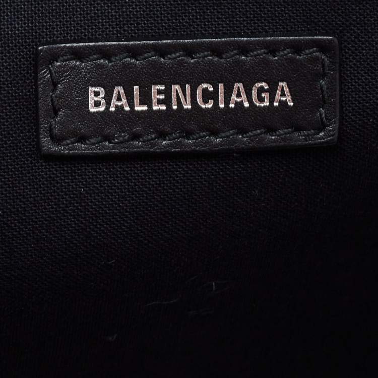 Pre Owned Balenciaga Black/Off White Canvas and Leather Small Cabas Tote