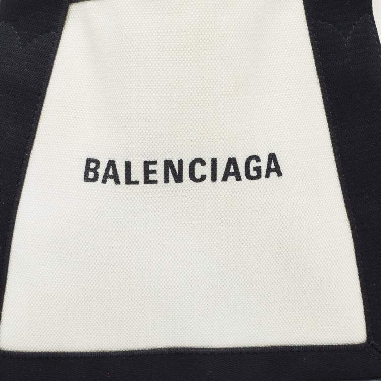 Pre Owned Balenciaga Black/Off White Canvas and Leather Small Cabas Tote