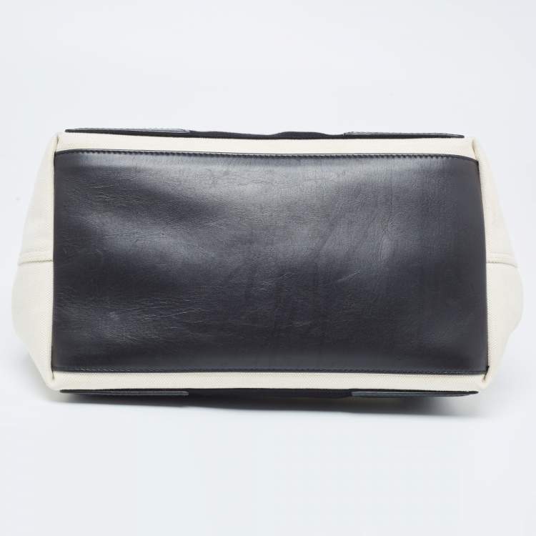 Pre Owned Balenciaga Black/Off White Canvas and Leather Small Cabas Tote
