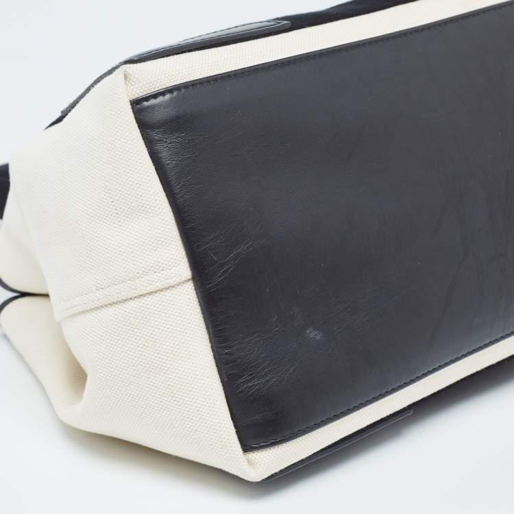 Pre Owned Balenciaga Black/Off White Canvas and Leather Small Cabas Tote