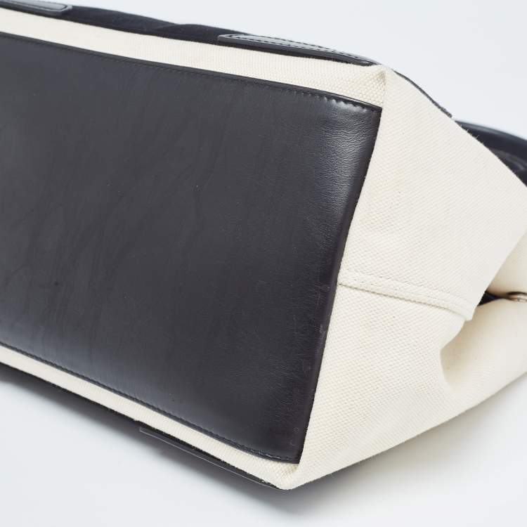 Pre Owned Balenciaga Black/Off White Canvas and Leather Small Cabas Tote