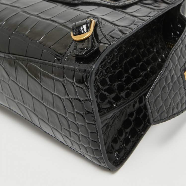 Pre Owned Balenciaga Black Croc Embossed Leather Mini Neo Classic Bag
