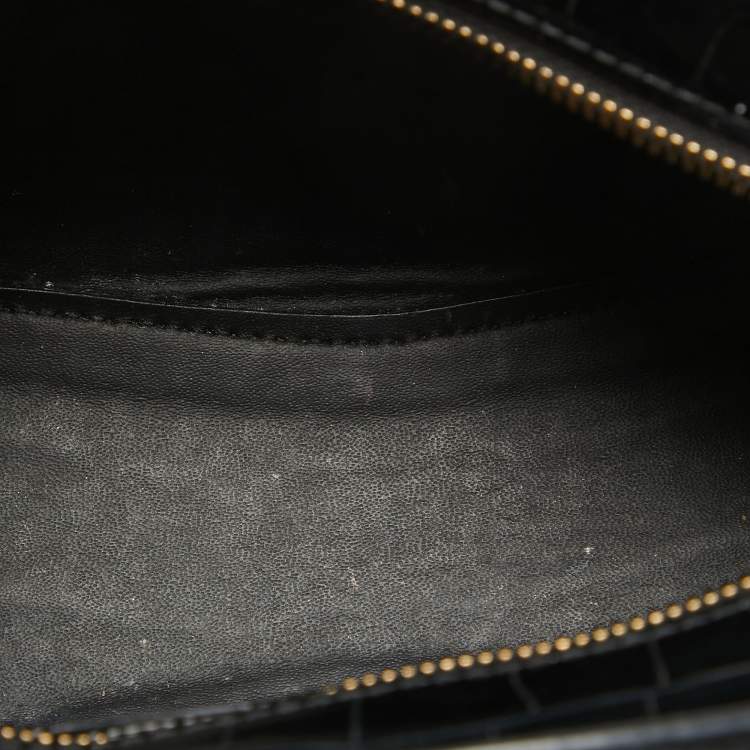 Pre Owned Balenciaga Black Croc Embossed Leather Mini Neo Classic Bag