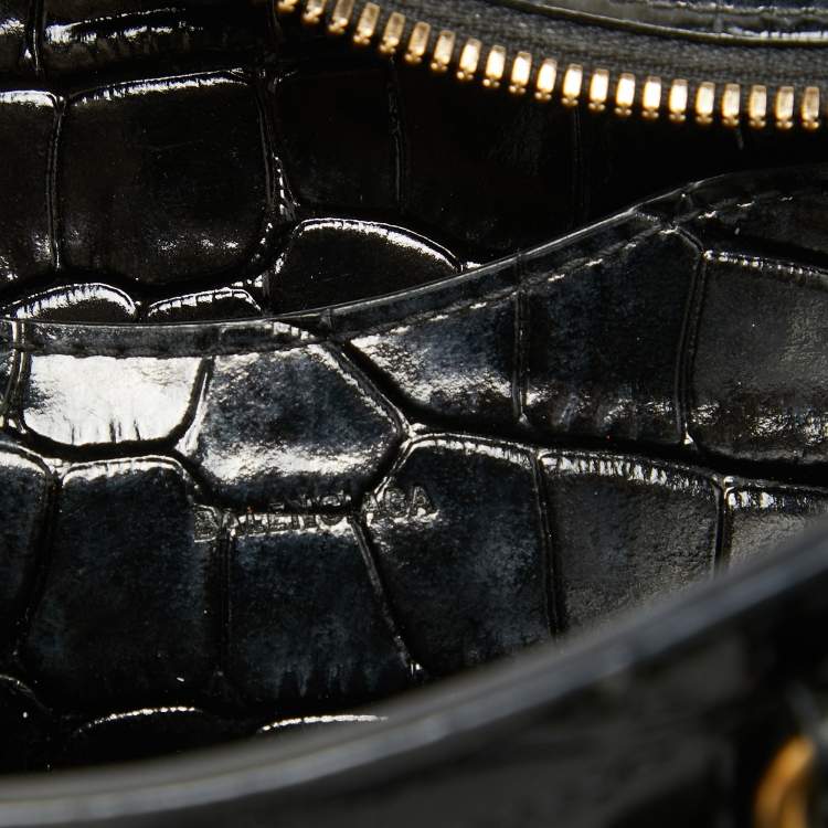 Pre Owned Balenciaga Black Croc Embossed Leather Mini Neo Classic Bag