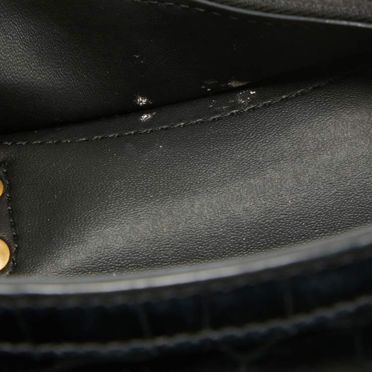 Pre Owned Balenciaga Black Croc Embossed Leather Mini Neo Classic Bag