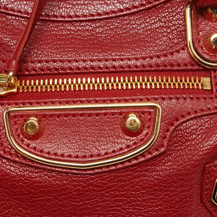 Pre Owned Balenciaga Red Leather Mini Classic Metallic Edge City Bag