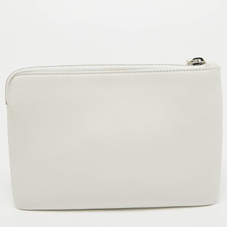 Pre Owned Balenciaga White Leather Zip Pouch
