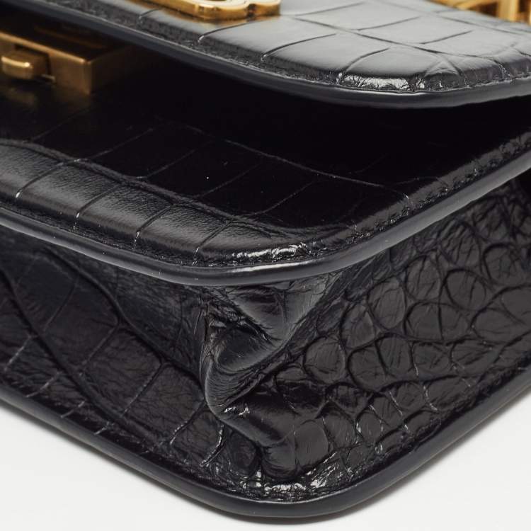 Pre Owned Balenciaga Black Croc Embossed Leather Gossip Wallet On Chain
