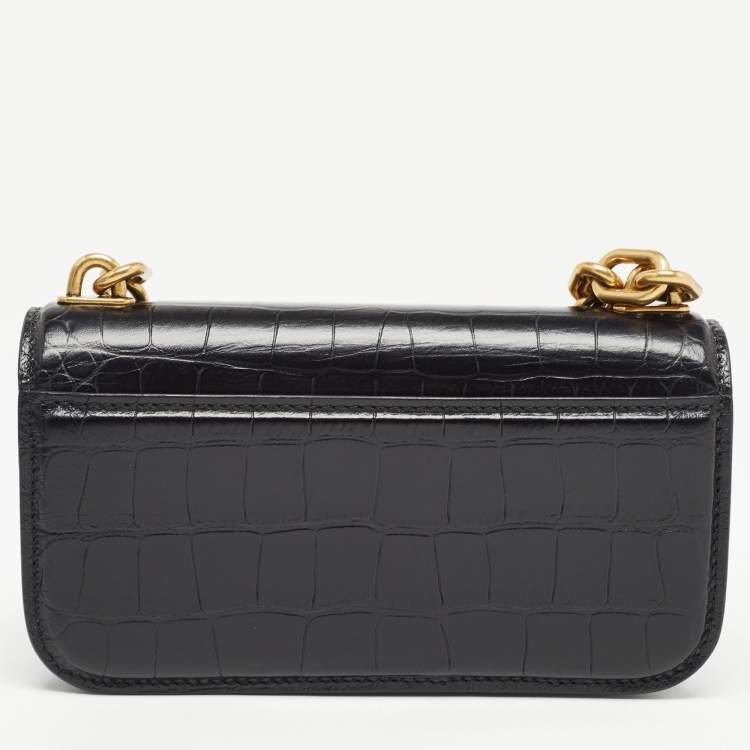 Pre Owned Balenciaga Black Croc Embossed Leather Gossip Wallet On Chain