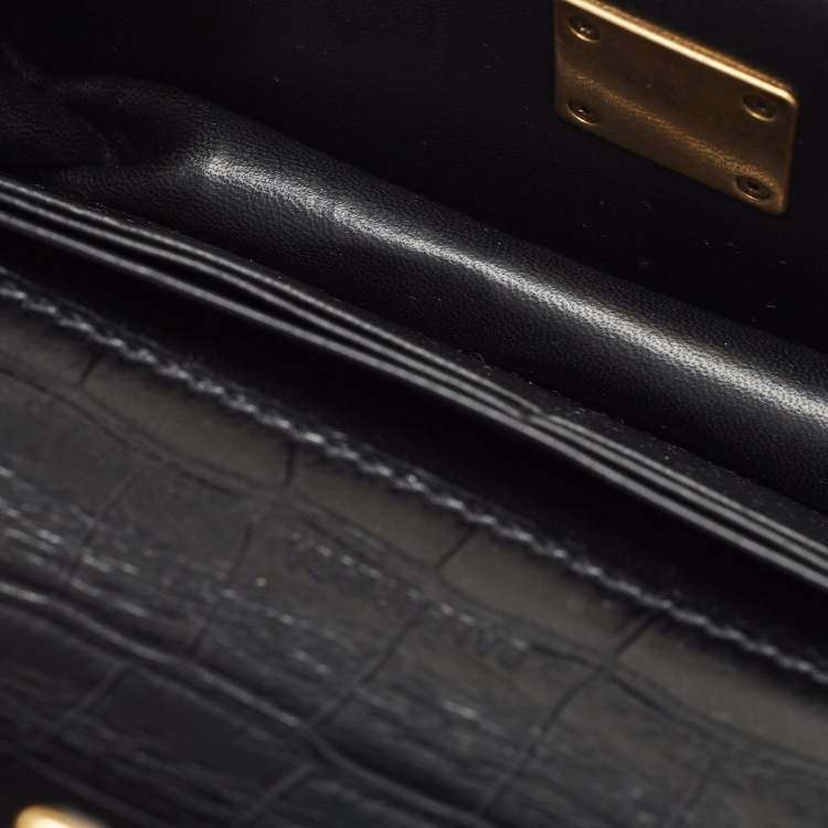 Pre Owned Balenciaga Black Croc Embossed Leather Gossip Wallet On Chain