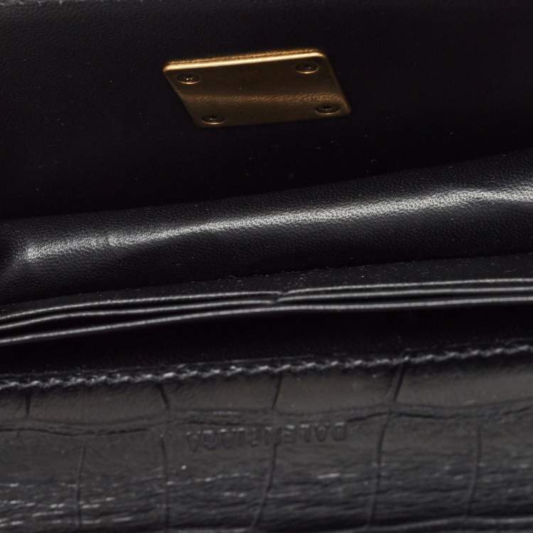 Pre Owned Balenciaga Black Croc Embossed Leather Gossip Wallet On Chain