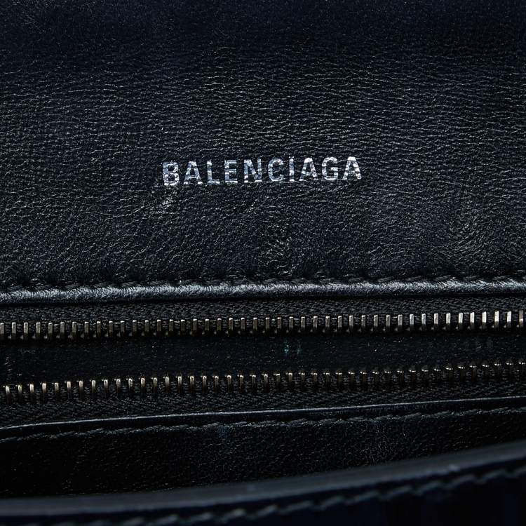 Pre Owned Balenciaga Black Croc Embossed Leather Small Hourglass Top Handle Bag