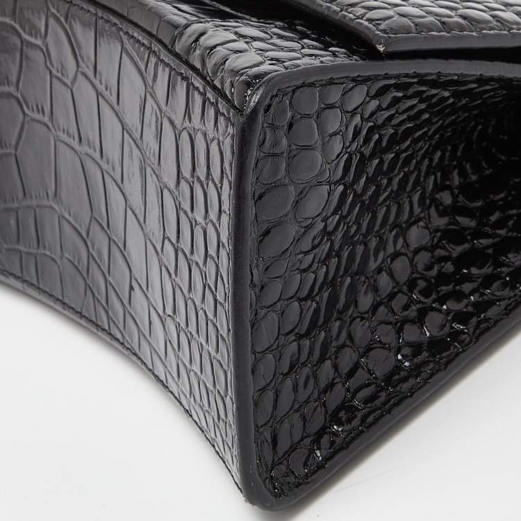 Pre Owned Balenciaga Black Croc Embossed Leather Small Hourglass Top Handle Bag