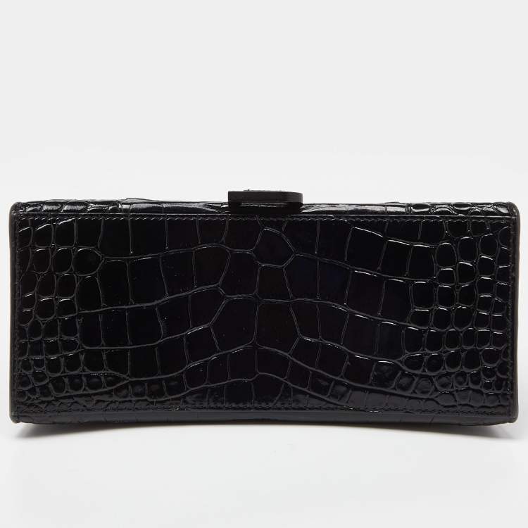 Pre Owned Balenciaga Black Croc Embossed Leather Small Hourglass Top Handle Bag
