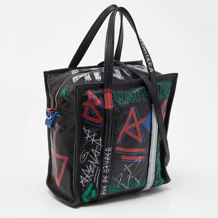 Pre Owned Balenciaga Multicolor Graffiti Leather Bazaar Tote