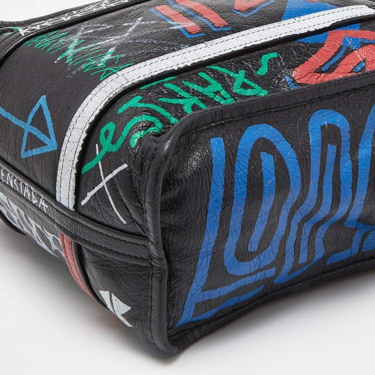 Pre Owned Balenciaga Multicolor Graffiti Leather Bazaar Tote