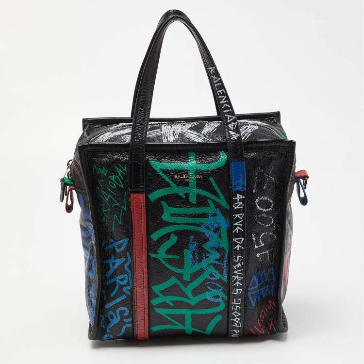 Pre Owned Balenciaga Multicolor Graffiti Leather Bazaar Tote