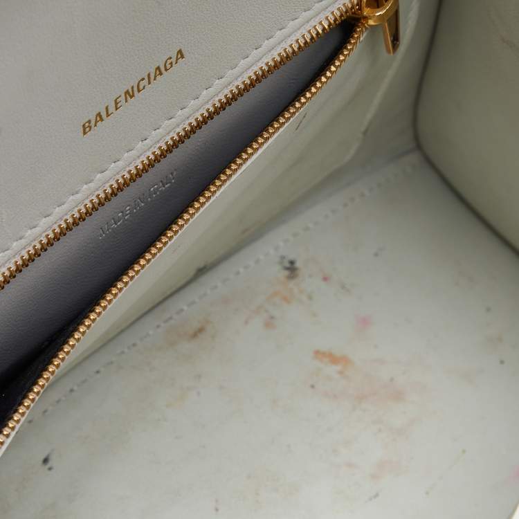 Pre Owned Balenciaga White Croc Embossed Leather Small Hourglass Top Handle Bag